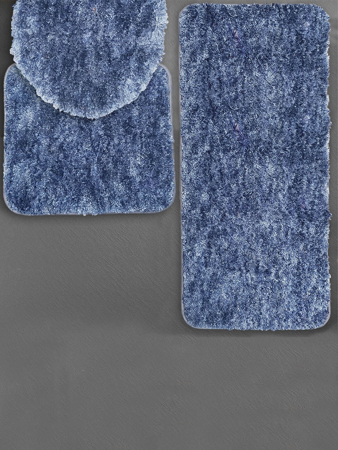 

LUXEHOME INTERNATIONAL Blue 3 Pieces Self-Designed 2200 GSM Anti-Skid Bath Rugs