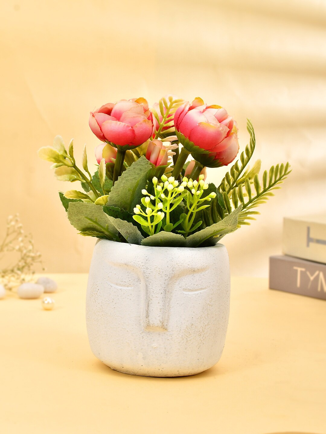 

TAYHAA White & Pink Artificial Flowers Plant With Ceramic Pot
