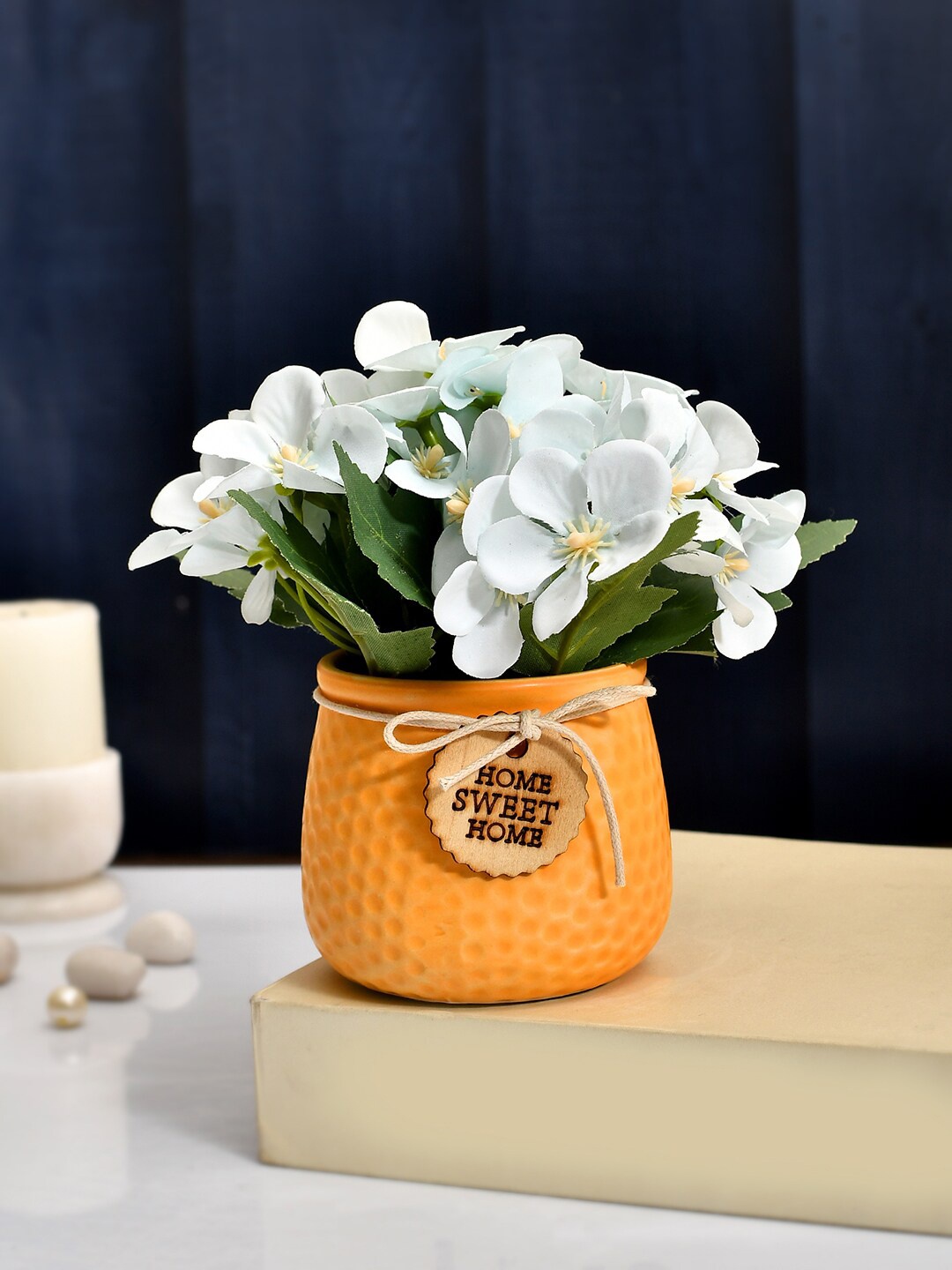 

TAYHAA White Artificial Flowers With Ceramic Pot, Orange