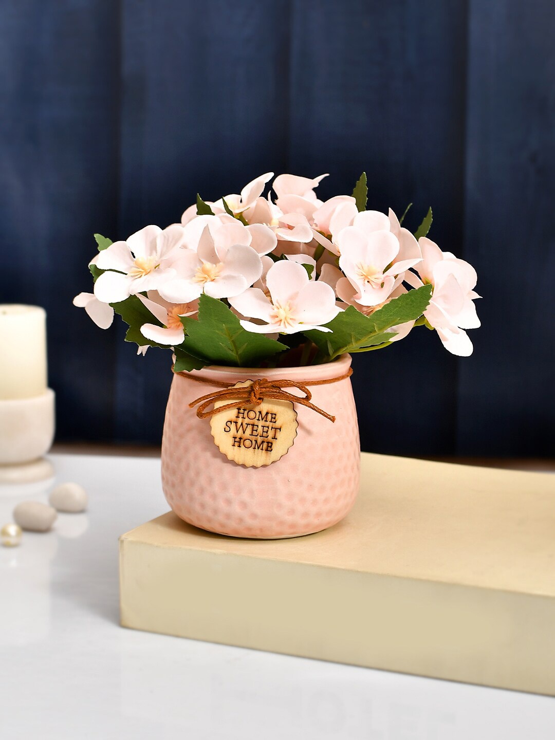 

TAYHAA Pink & Green Lily Flower Bunch With Ceramic Pot