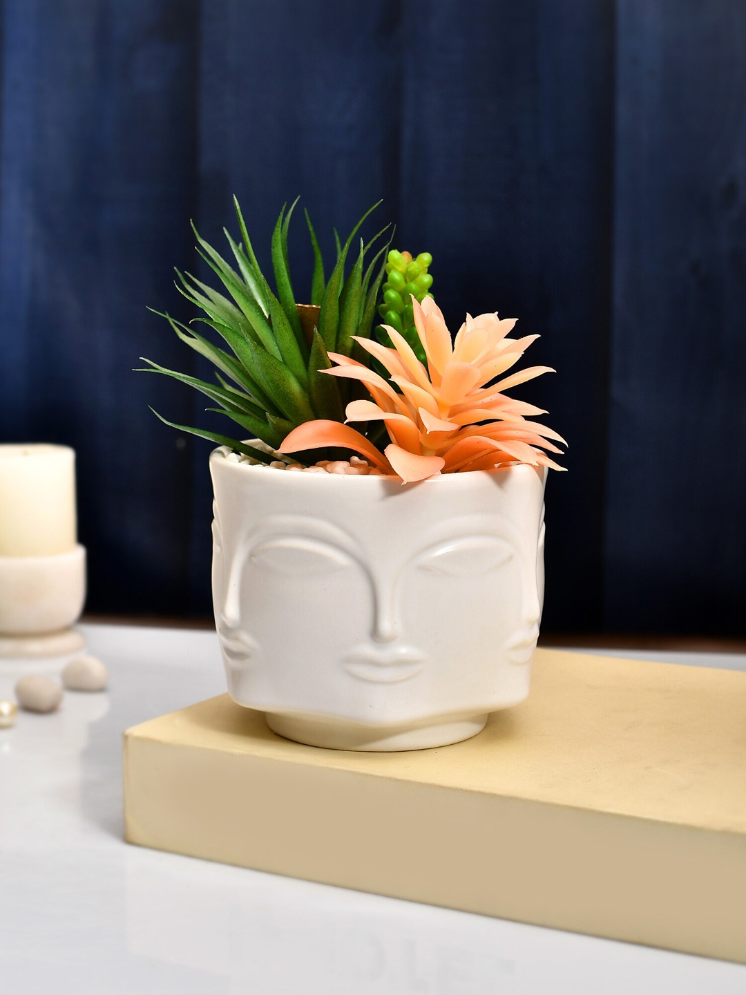 

TAYHAA White & Green Succulent Artificial Flowers and Plants