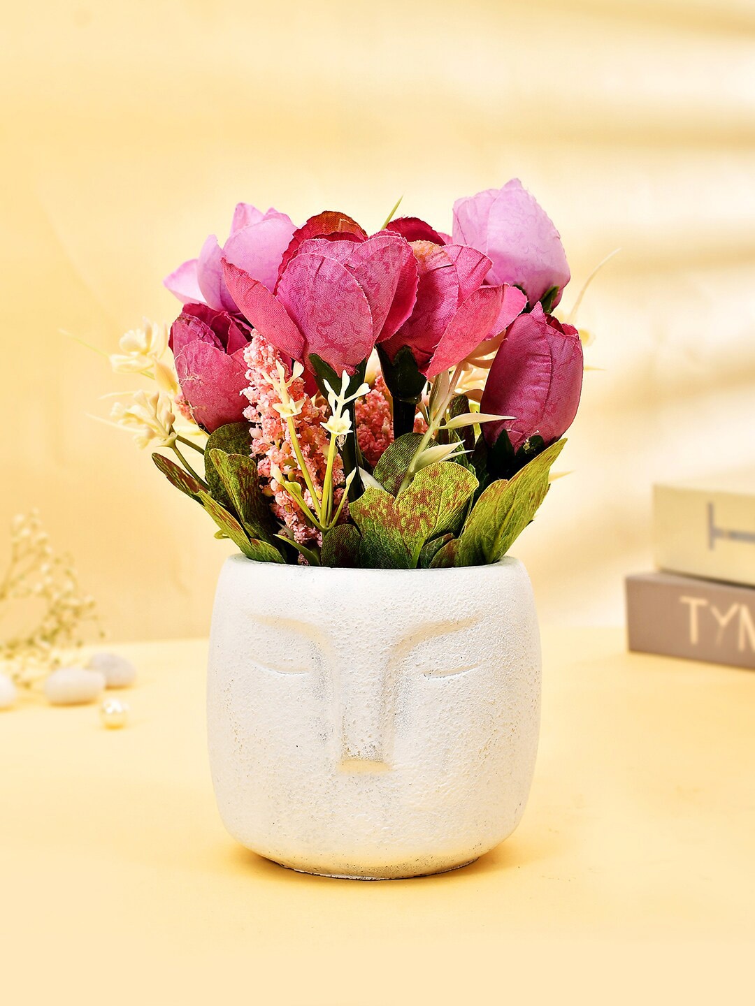 

TAYHAA Unisex Pink & Green Full Bloom Artificial Plant with Nordic Face Pot