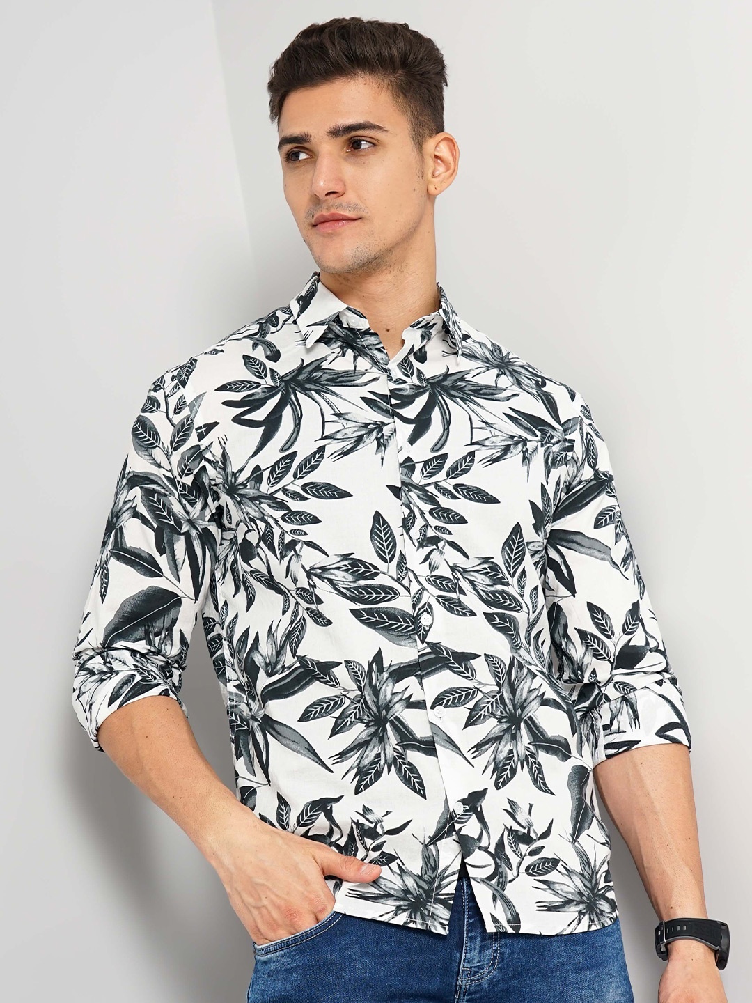 

Celio Floral Printed Slim Fit Casual Shirt, White