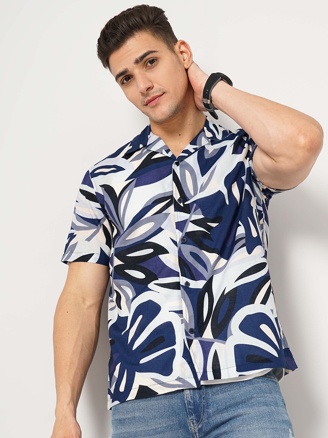 

Celio Classic Floral Printed Cotton Casual Shirt, Navy blue