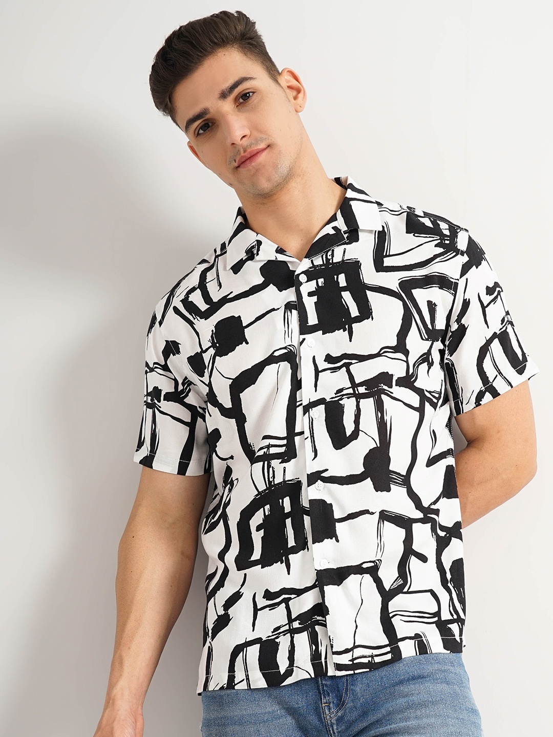 

Celio Classic Abstract Printed Cotton Casual Shirt, White