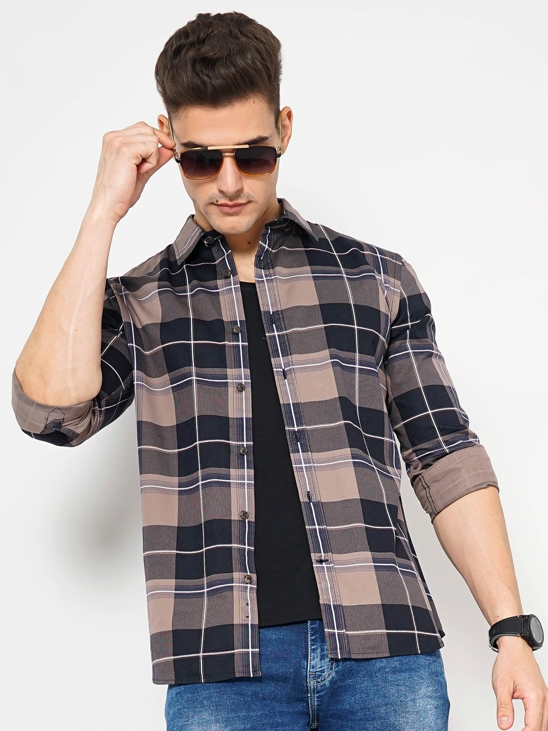 

Celio Classic Tartan Checked Cotton Casual Shirt, Brown