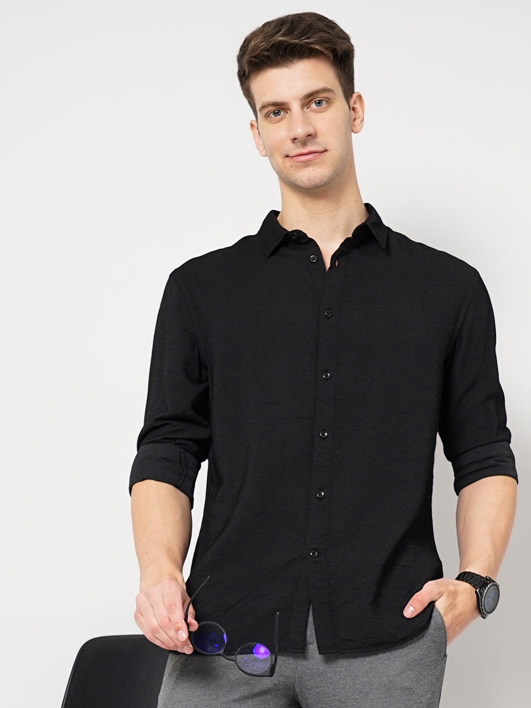 

Celio Classic Slim Fit Cotton Casual Shirt, Black