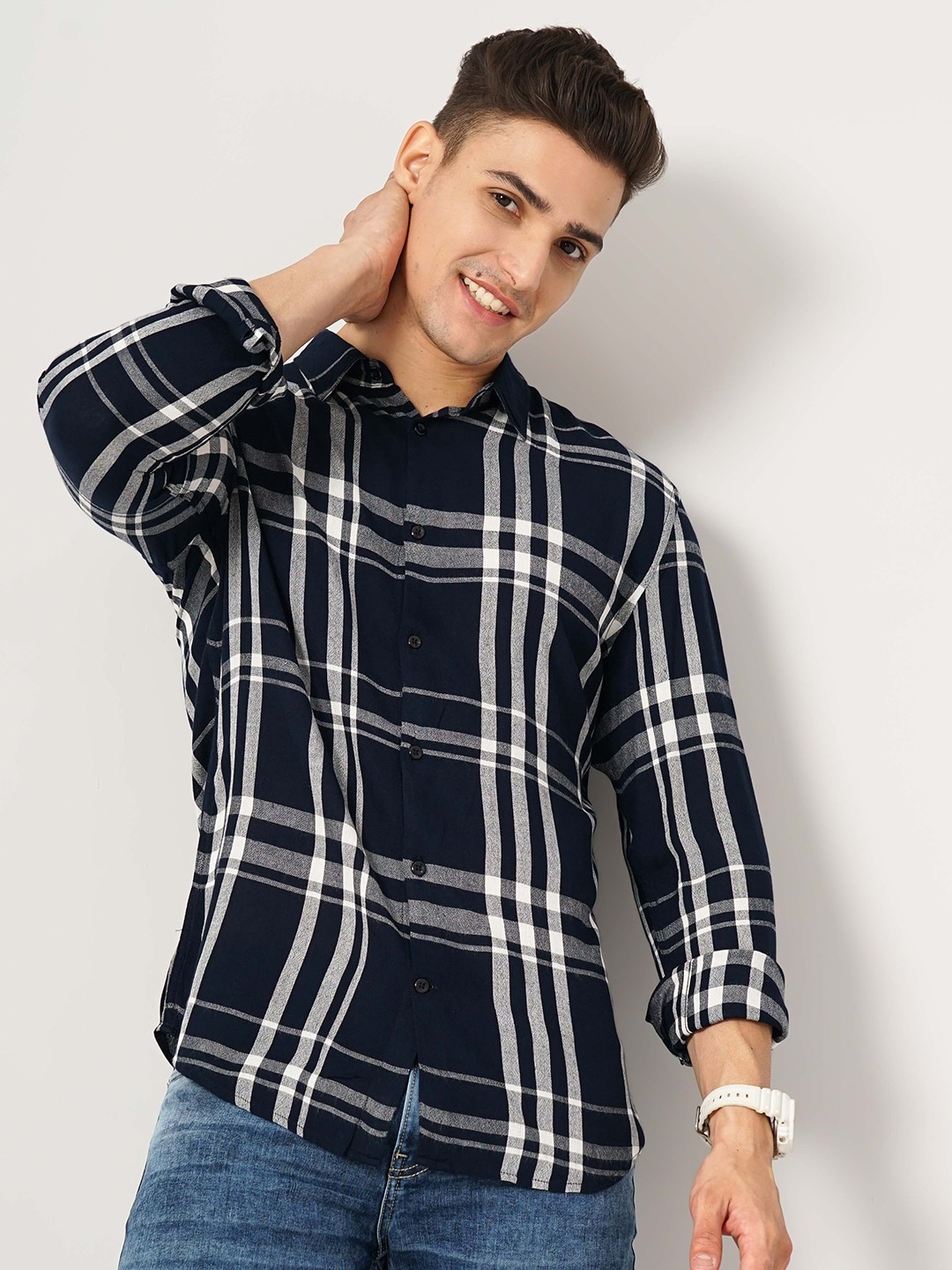 

Celio Classic Tartan Checked Cotton Casual Shirt, Black
