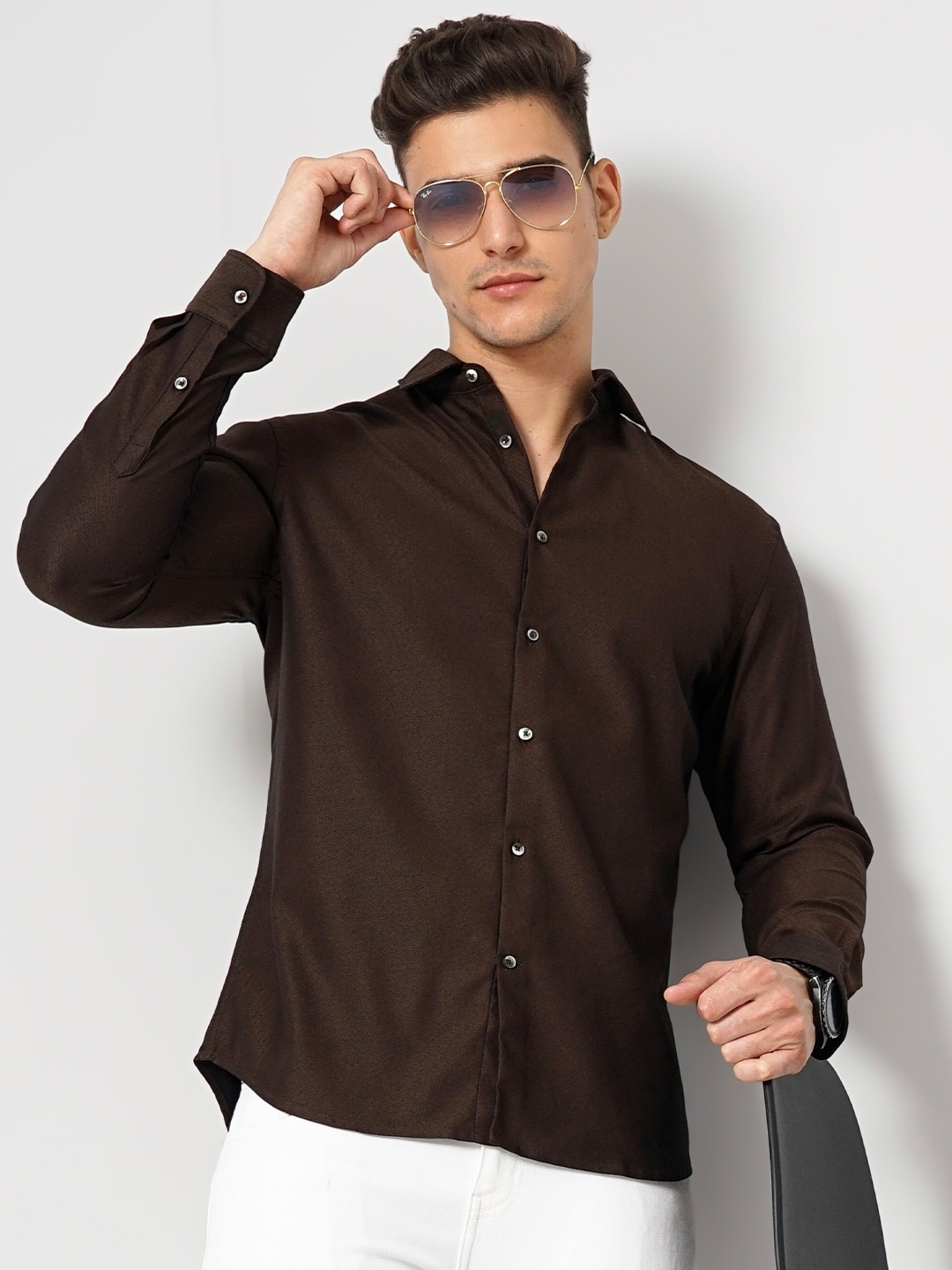 

Celio Classic Spread Collar Casual Shirt, Brown