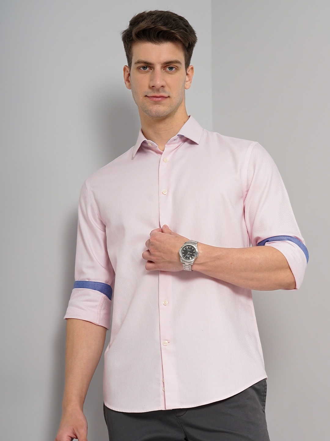 

Celio Classic Regular Fit Opaque Cotton Casual Shirt, Pink