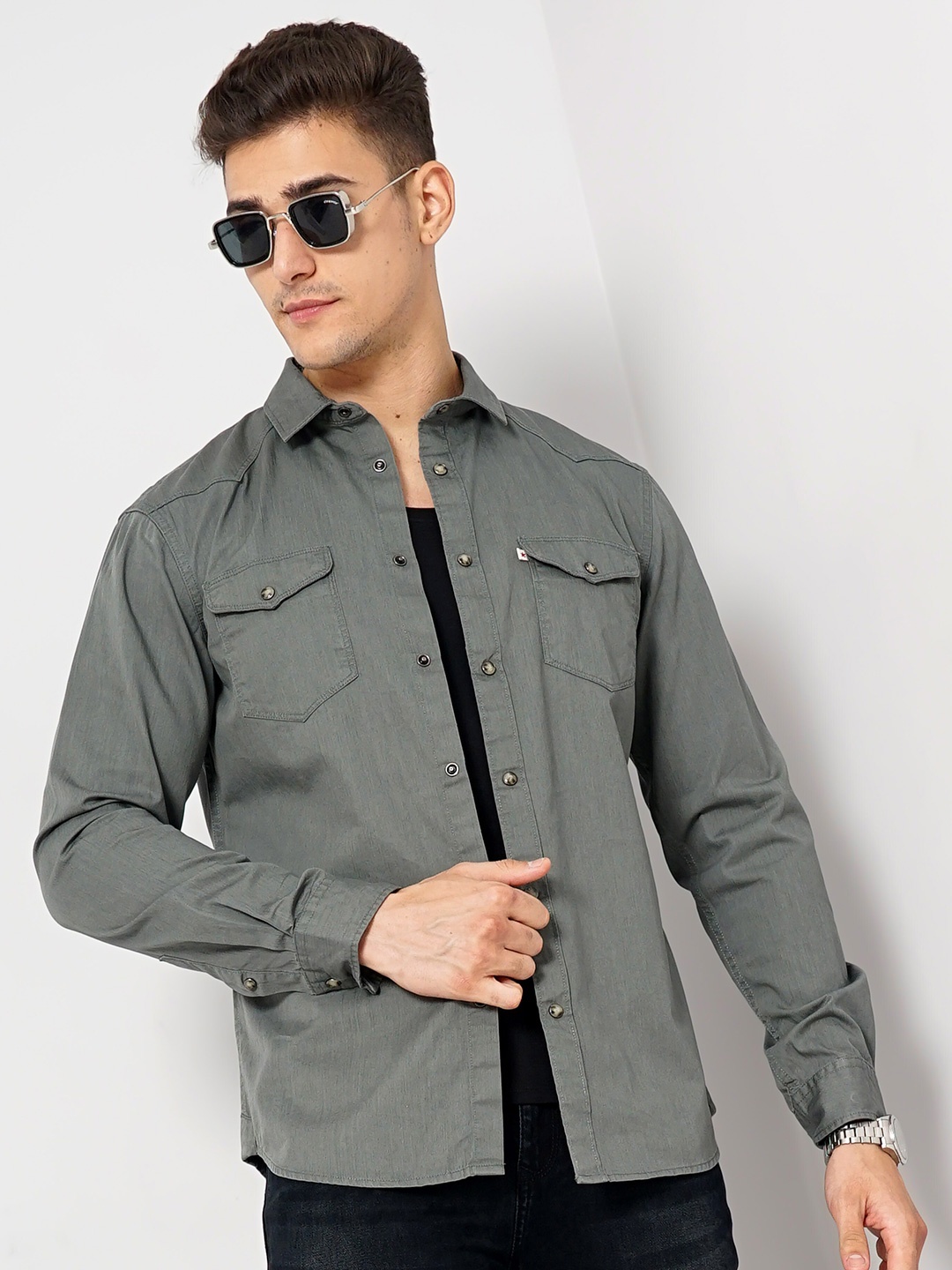 

Celio Classic Regular Fit Opaque Cotton Casual Shirt, Grey