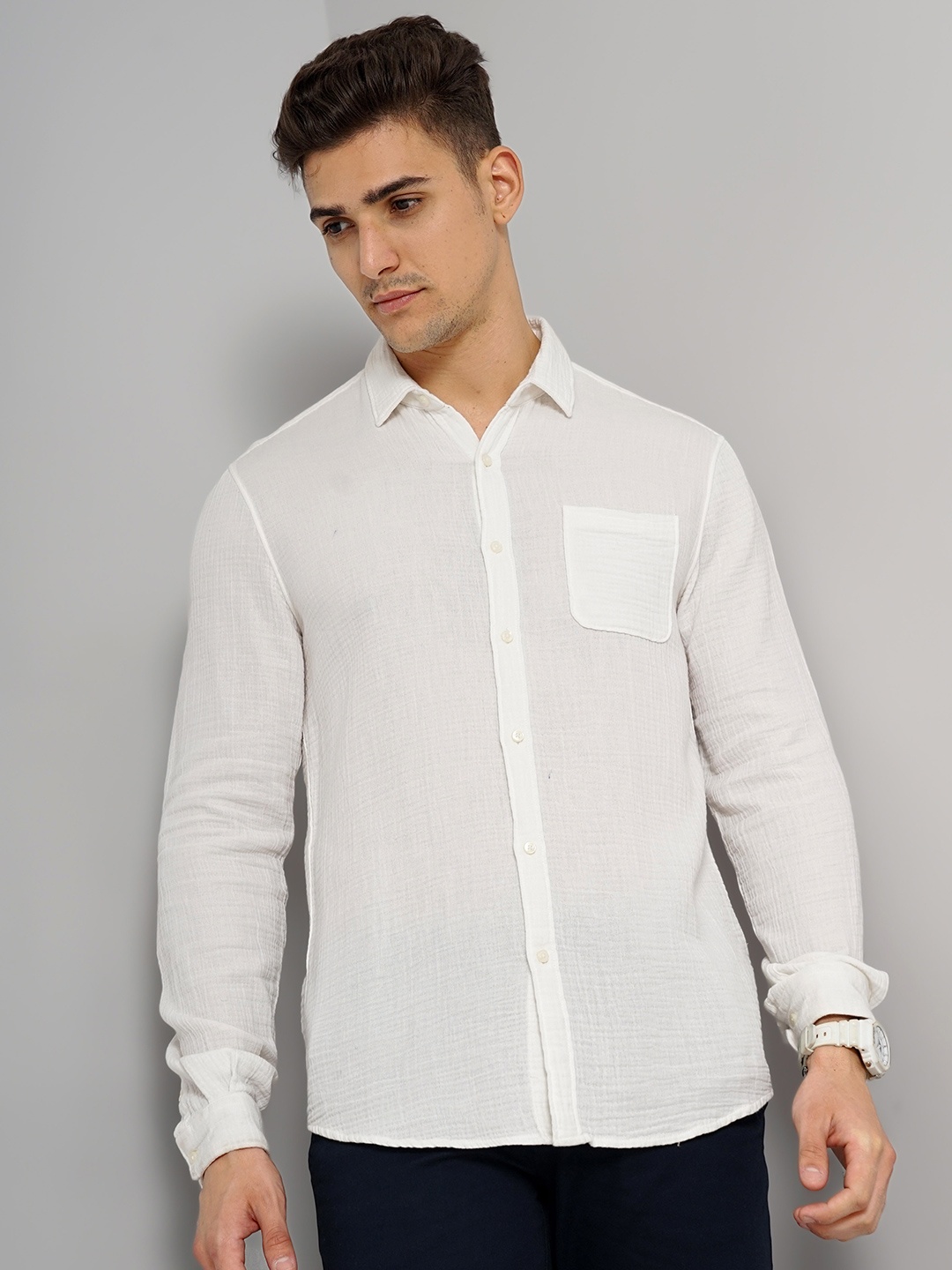 

Celio Classic Spread Collar Cotton Casual Shirt, White