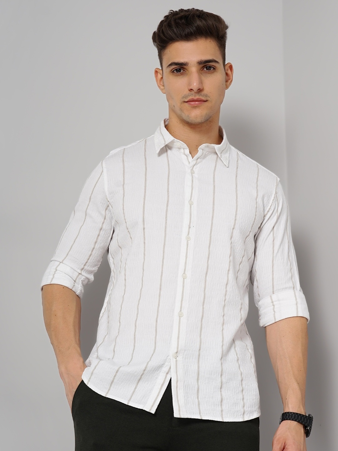 

Celio Classic Vertical Stripes Cotton Casual Shirt, White