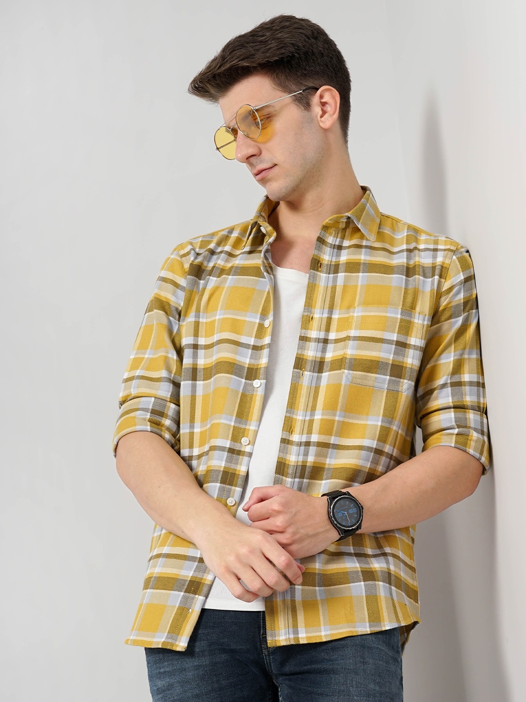 

Celio Classic Tartan Checks Cotton Casual Shirt, Yellow