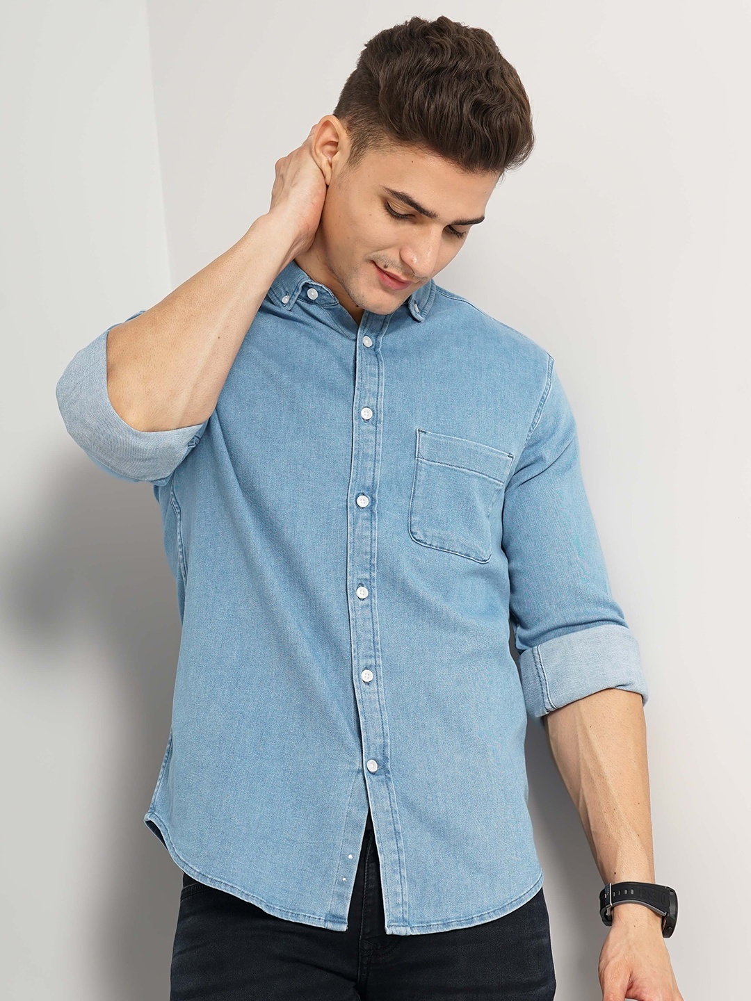 

Celio Classic Button-Down Collar Cotton Casual Shirt, Blue