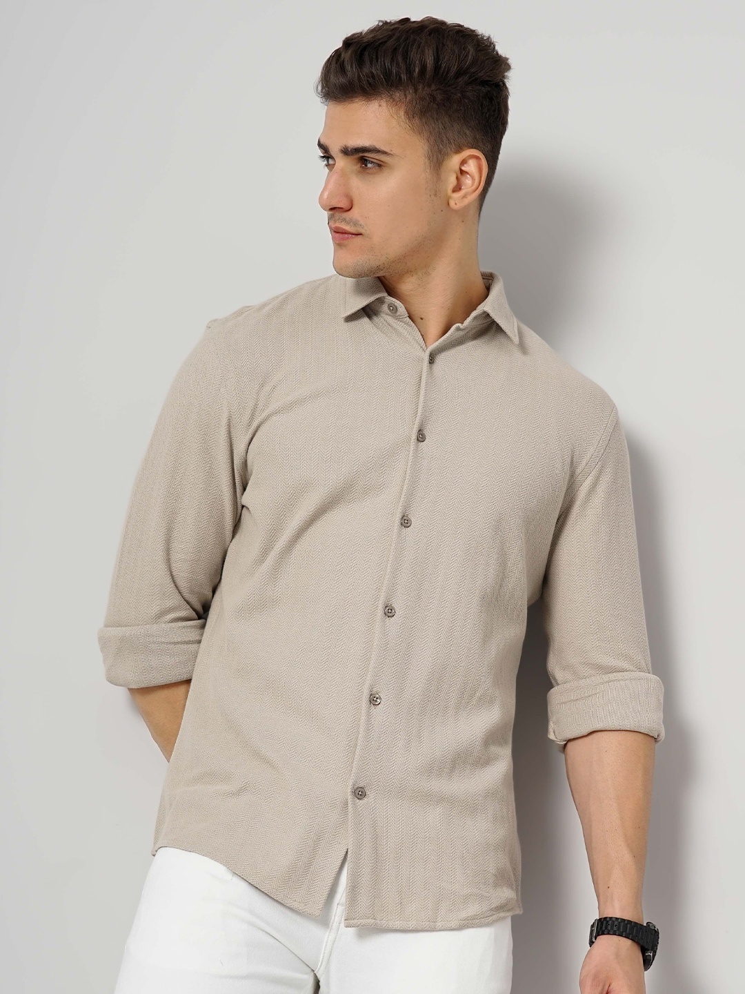 

Celio Classic Spread Collar Cotton Casual Shirt, Beige