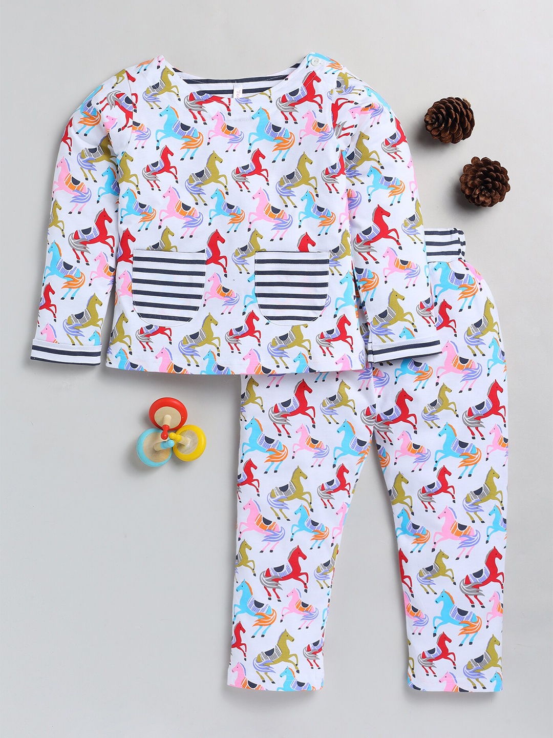 

Toonyport Girls Printed Pure Cotton Top With Trousers, White