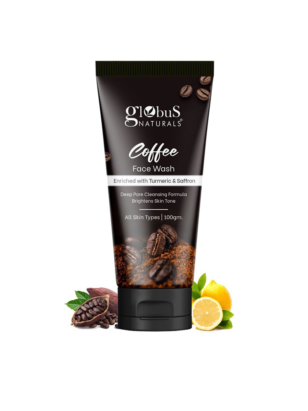 

Globus naturals Coffee Face Wash Enriched With Turmeric & Saffron - 75g, Black