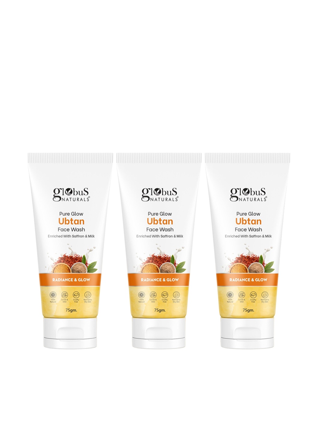 

Globus naturals Set Of 3 Pure Glow Ubtan Face Wash With Saffron & Mila - 75g Each, White