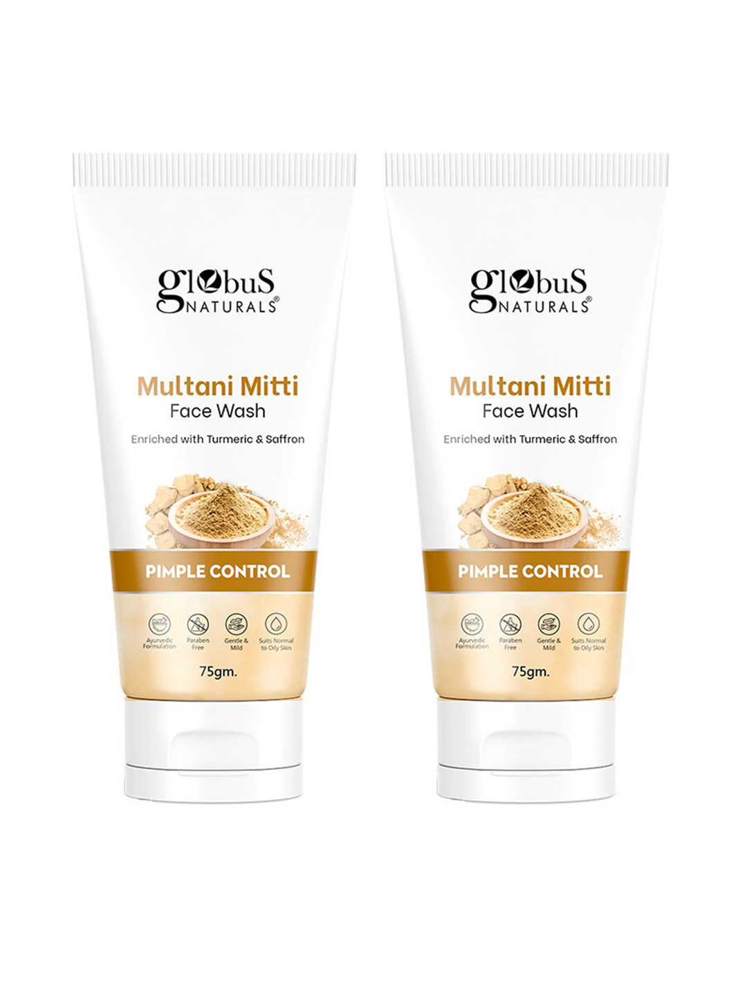 

Globus naturals Set of 2 Multani Mitti Face Wash with Turmeric & Saffron - 75 g each, White