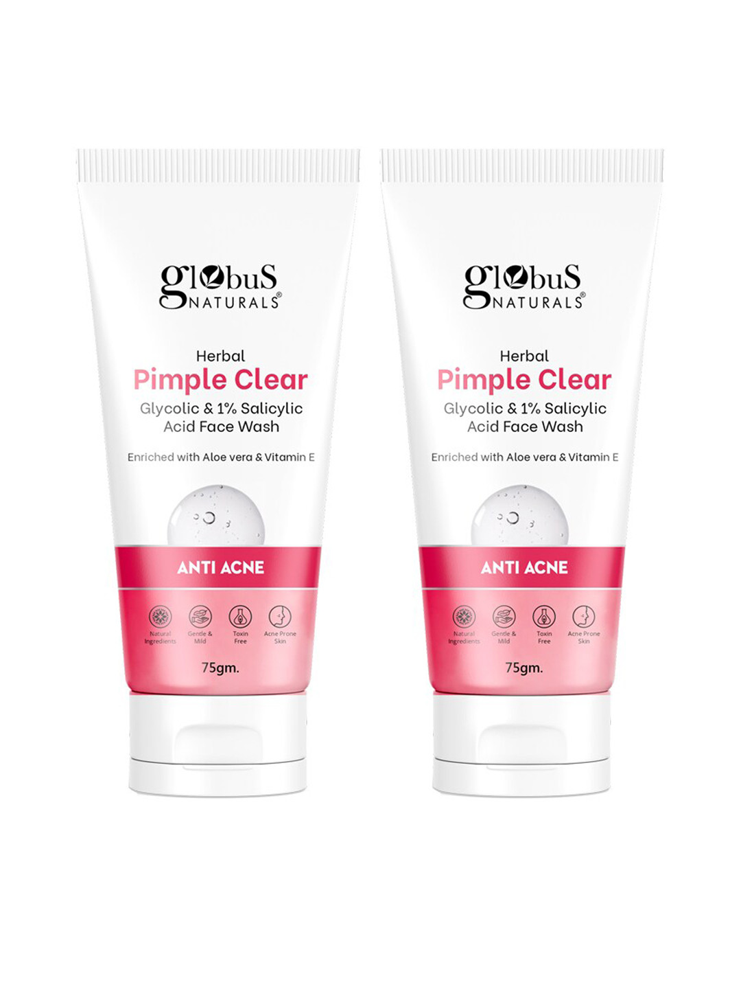 

Globus naturals Set of 2 Pimple Clear Glycolic & Salicylic Acid Face Wash - 75 g each, White