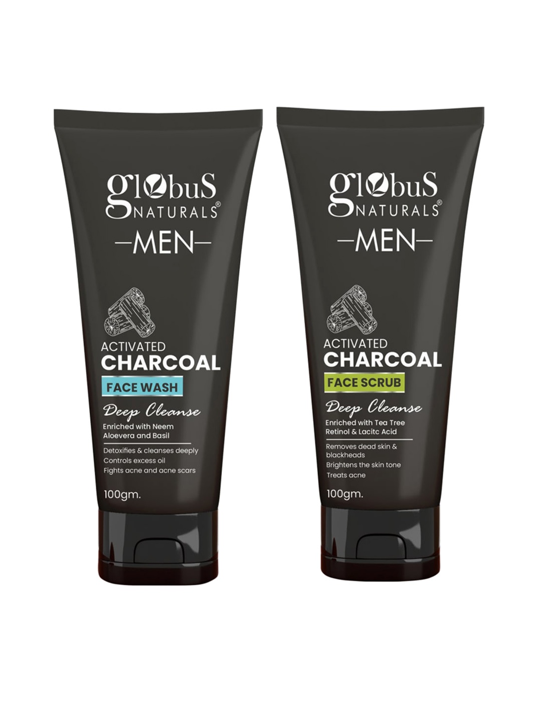 

Globus naturals Men Charcoal Anti-Pollution Face Care Combo - Face Wash & Scrub- 100g Each, Black