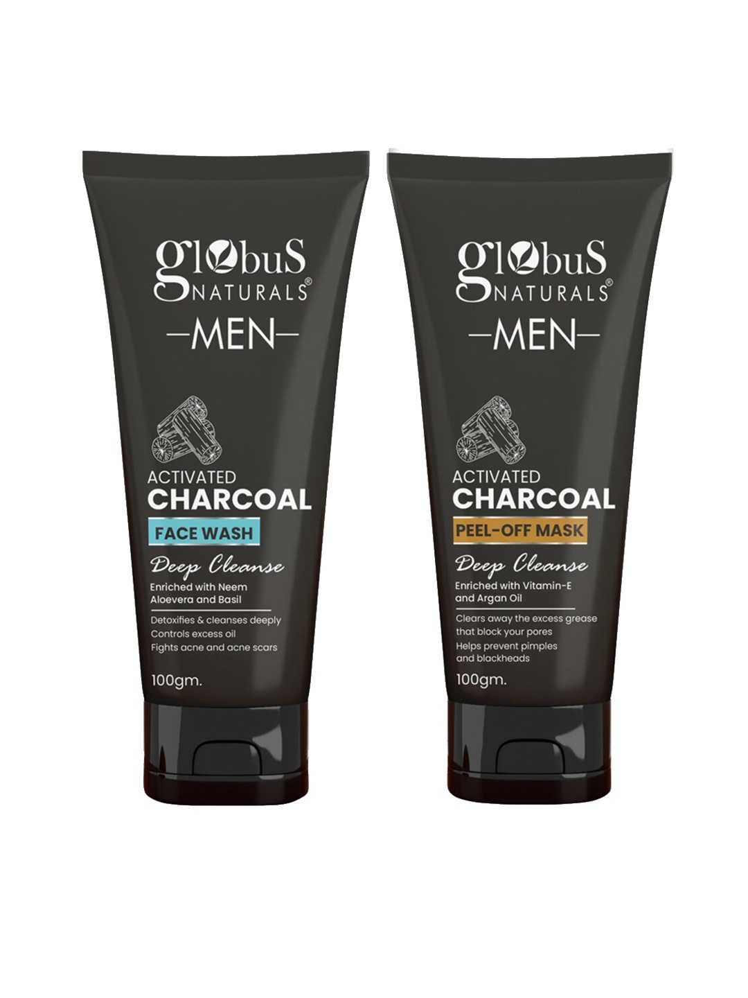 

Globus naturals Men Charcoal Anti-Pollution Combo - Face Wash & Peel off Mask - 100g Each, Black