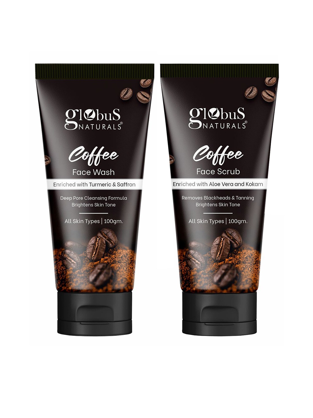 

Globus naturals Coffee Care Skin Brightening Combo - Face Wash & Face Scrub - 100g Each, Brown