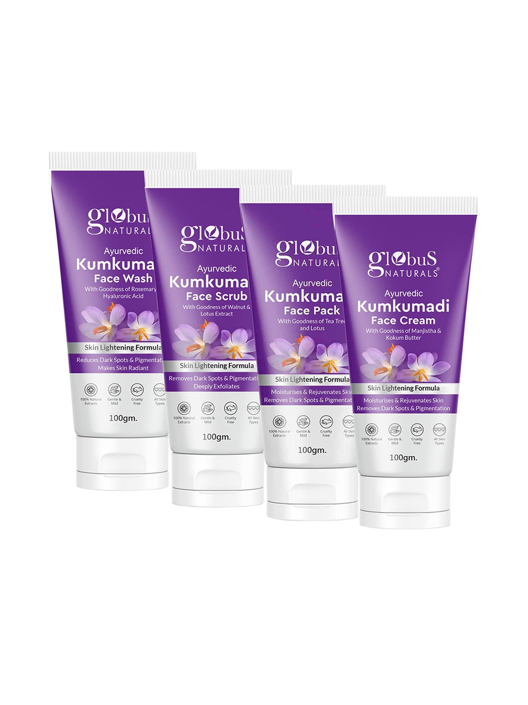 

Globus naturals Kumkumadi Skin Lightening Skin Care Combo - 100 g Each, Purple