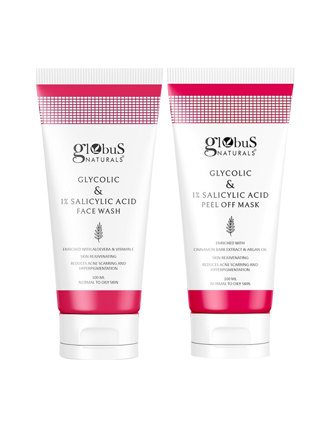 

Globus naturals Set of Glycolic & Salicylic Acid Face Wash + Peel Off Mask, White
