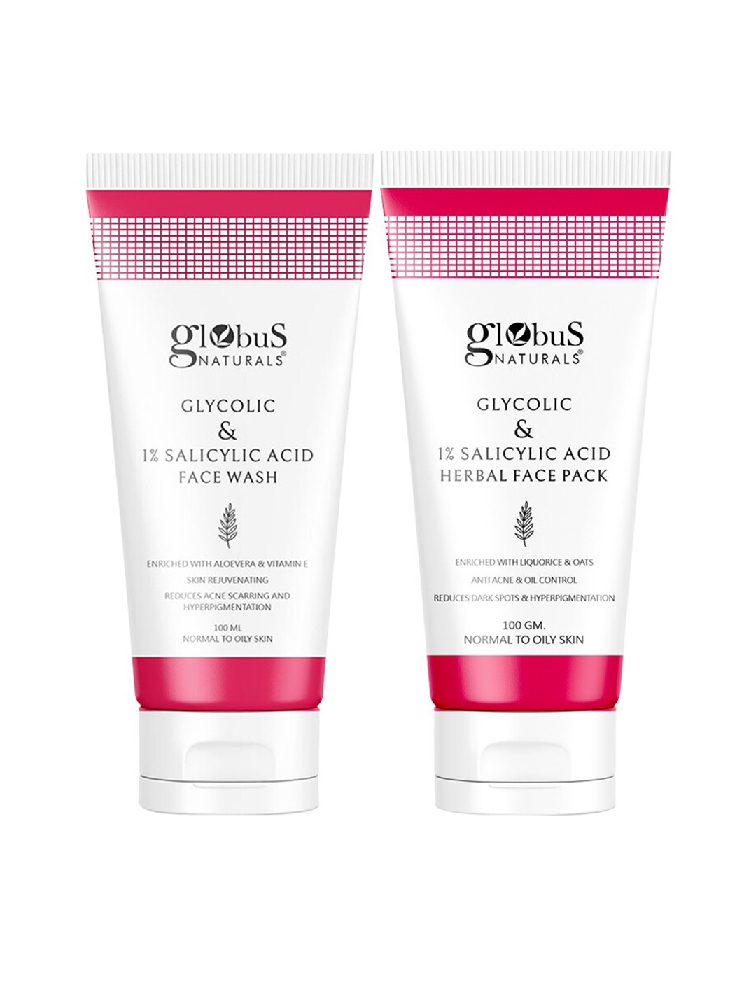 

Globus naturals Herbal Set Of 3 Pimple Clear Face Wash - 100ml-Face Pack - 100g, White