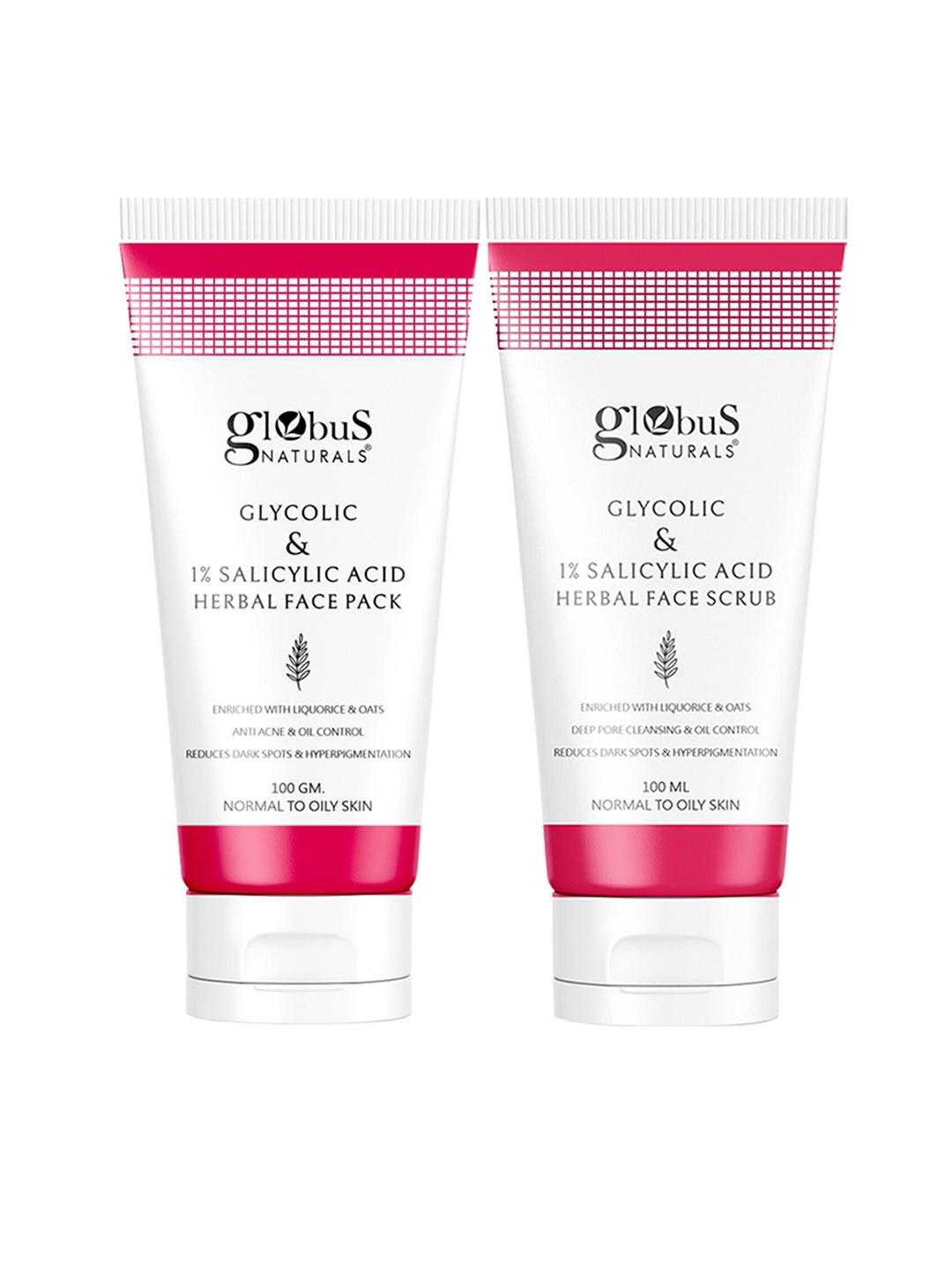 

Globus naturals Set of Glycolic & Salicylic Acid Face Pack - 100 g & Face Scrub - 100 ml, White