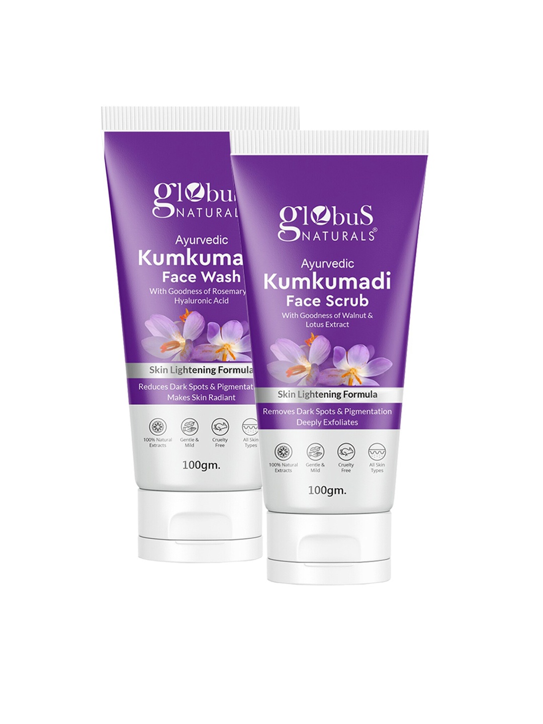 

Globus naturals Set of Ayurvedic Kumkumadi Face Wash & Face Scrub - 100 g each, Purple