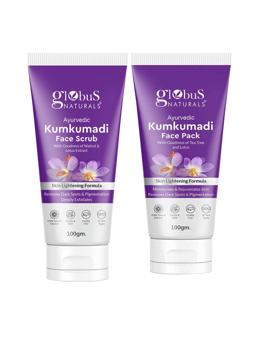 

Globus naturals Kumkumadi Skin Lightening Face Scrub & Face Pack - 100g Each, Purple