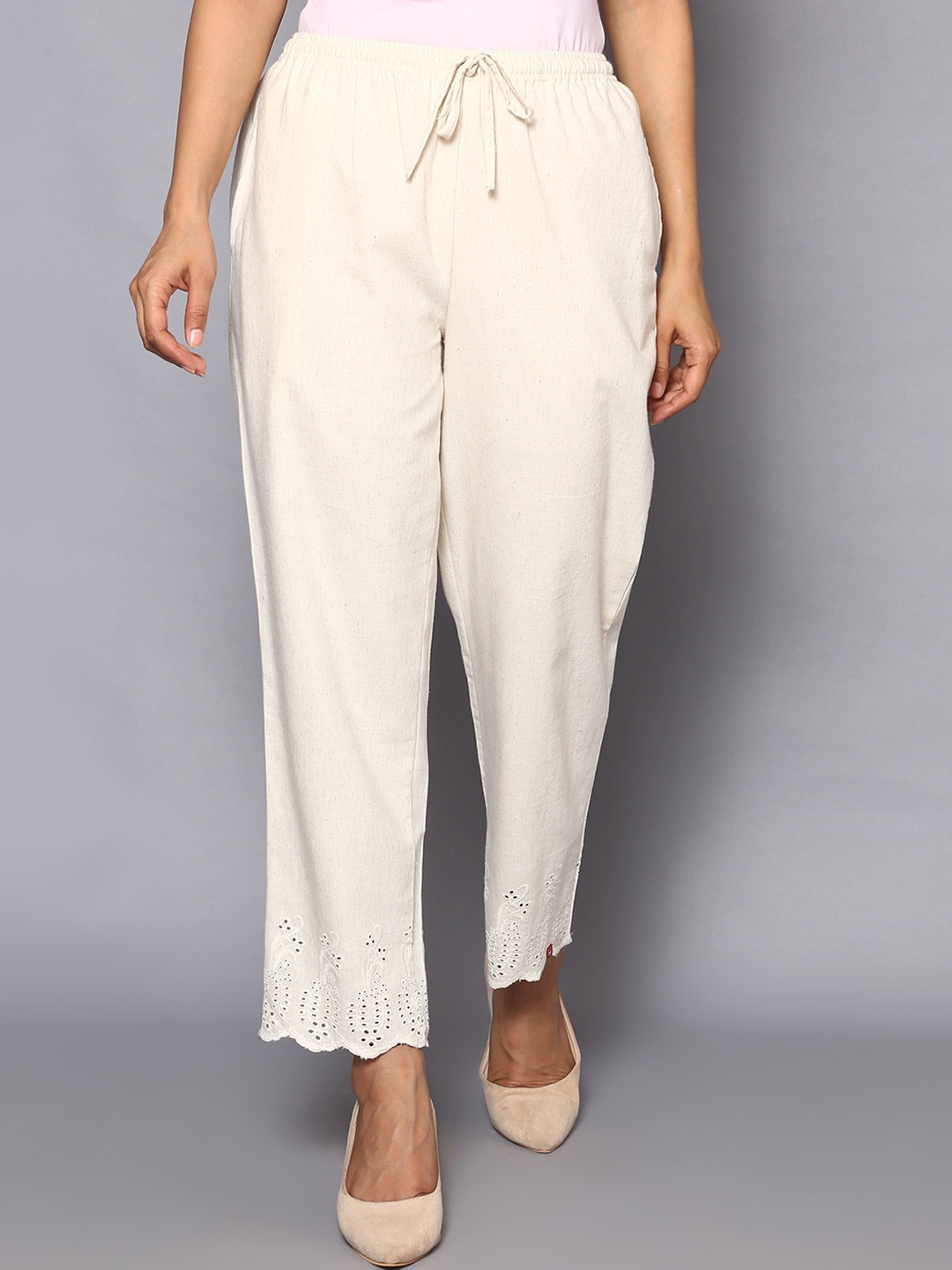 

Biba Women Relaxed Mid-Rise Organic Cotton Trousers, Off white