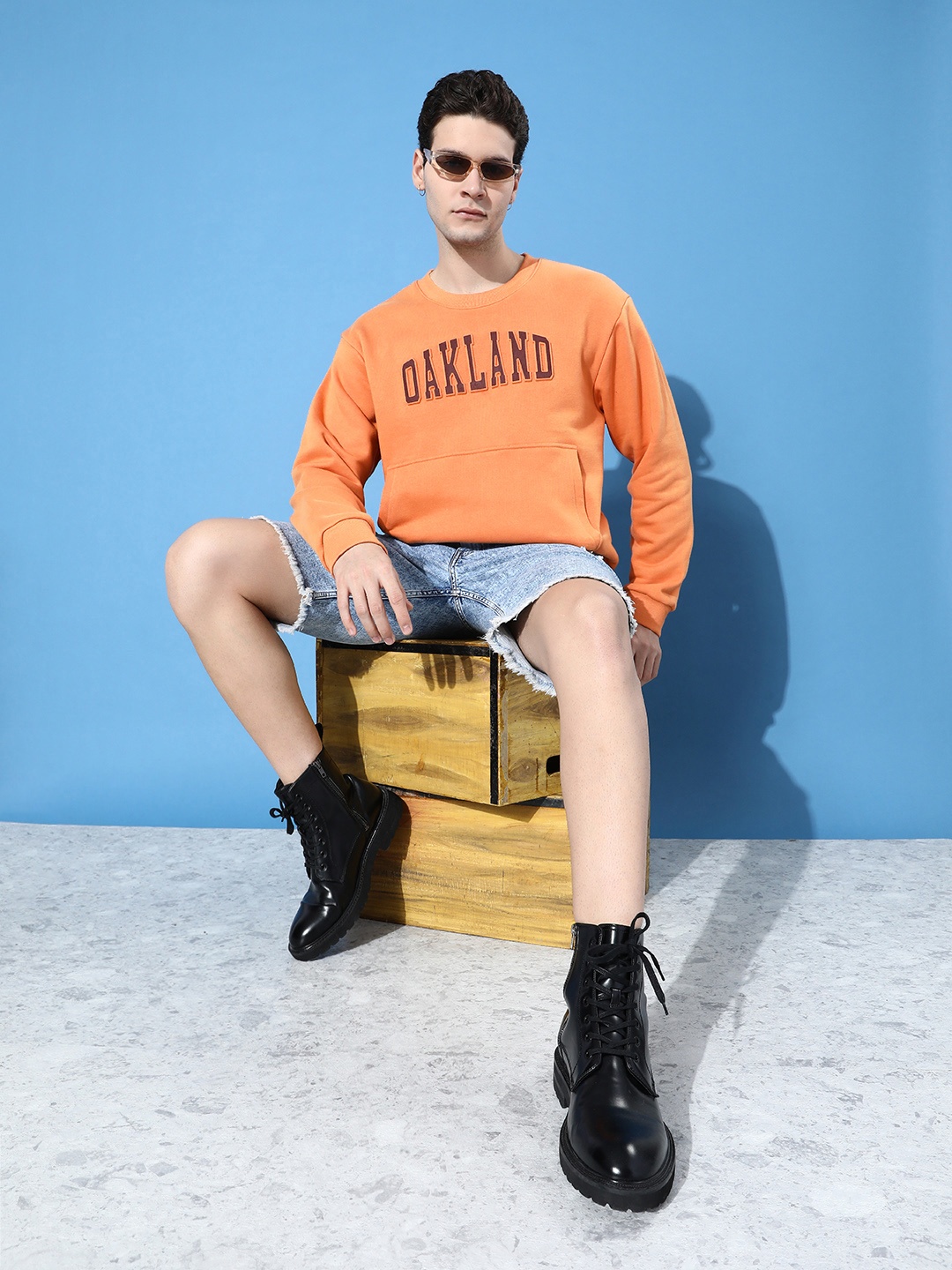 

DILLINGER Men Typography Oversized Fleece Sweatshirt, Orange