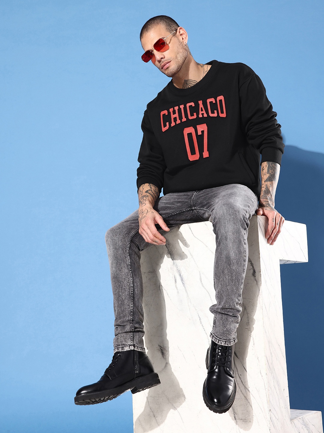 

DILLINGER Men Typography Printed Oversized Sweatshirt, Black