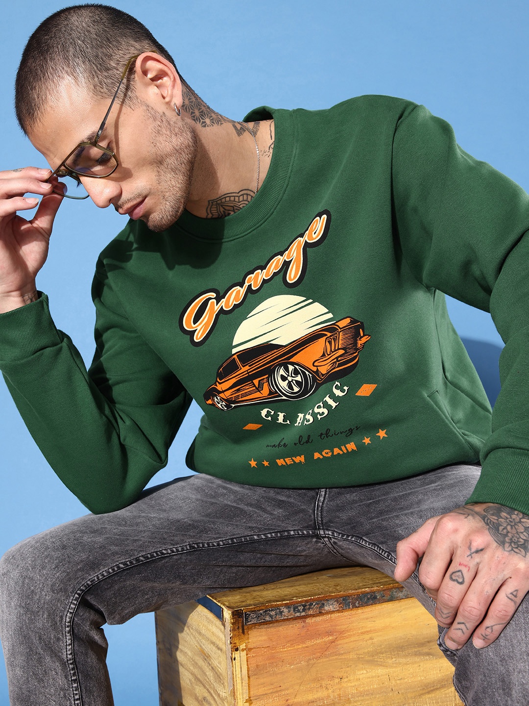 

DILLINGER Men Graphic Printed Oversized Sweatshirt, Green