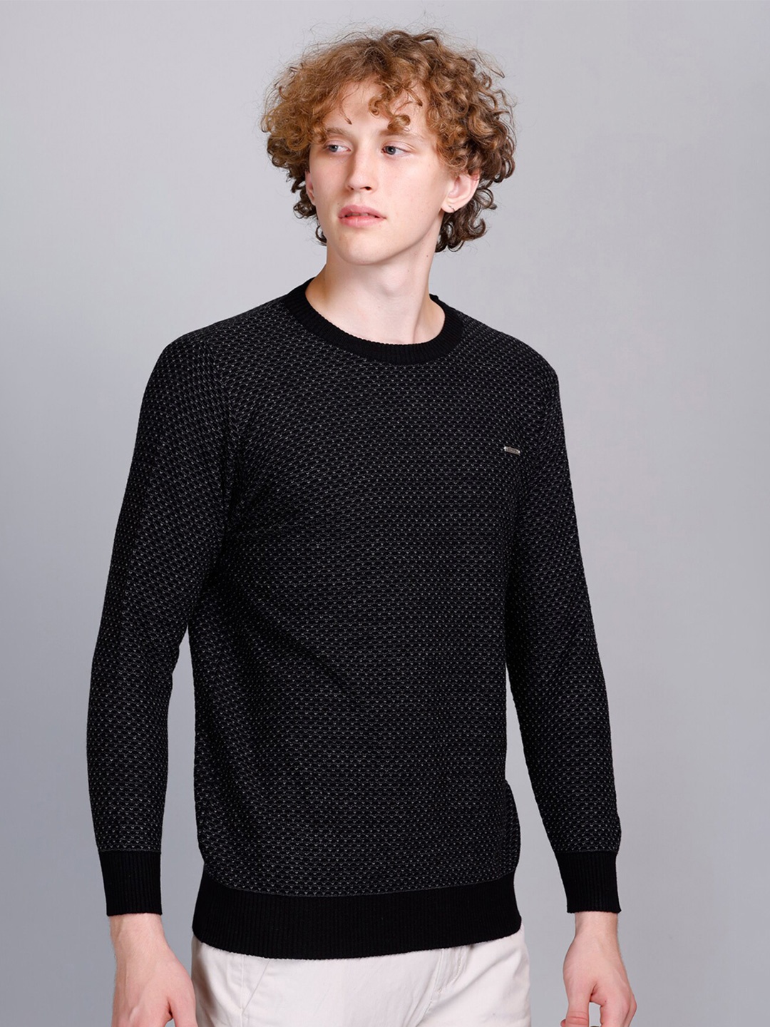 

GODFREY Geometric Self Design Acrylic Pullover, Black