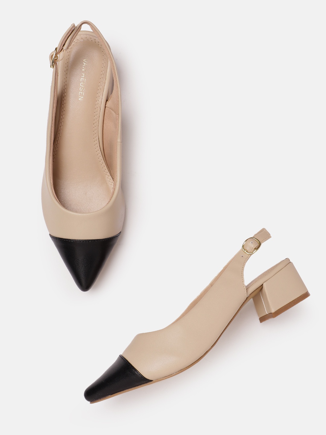 

Van Heusen Woman Colourblocked Pointed-Toe Block Heel Pumps, Beige