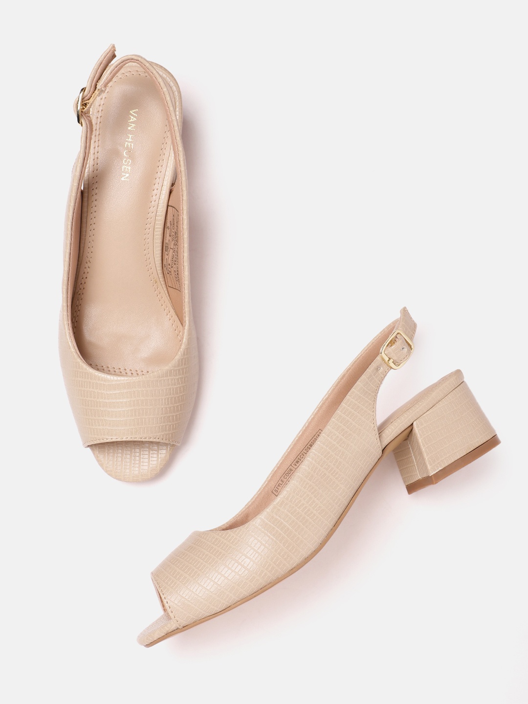 

Van Heusen Woman Snake Skin Textured Block Heel Peep Toes, Beige