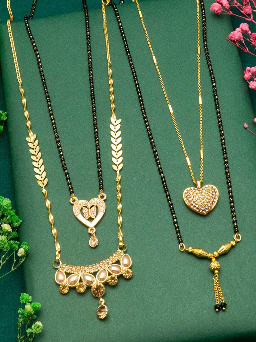 

Ramdev Art Fashion Jwellery Set Of 4 Gold Plated Stone Studded & Beadeds Mangalsutra