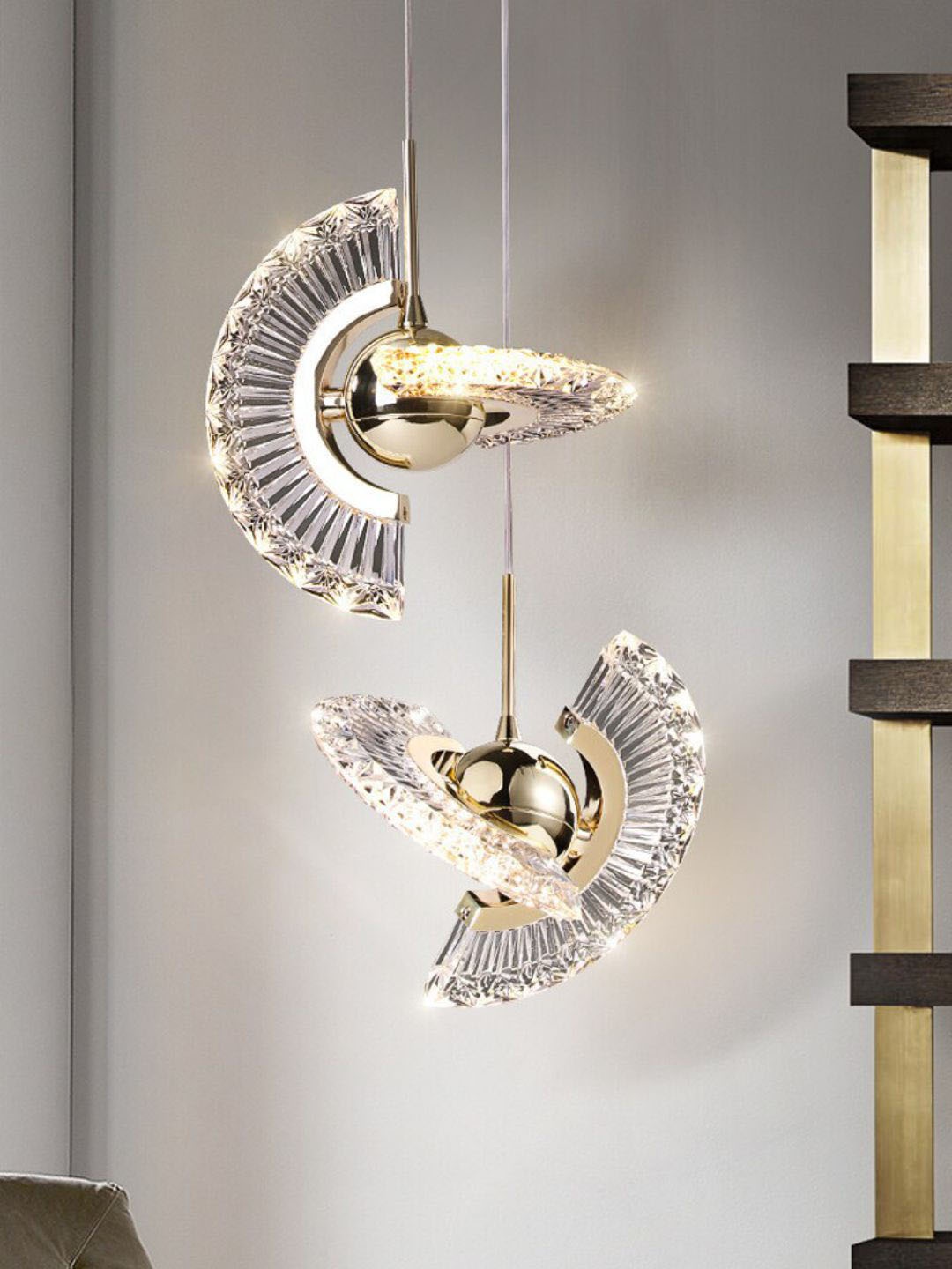

The Art House Yellow Textured Twistable Crystal Hanging Pendant Ceiling Lamp, Gold