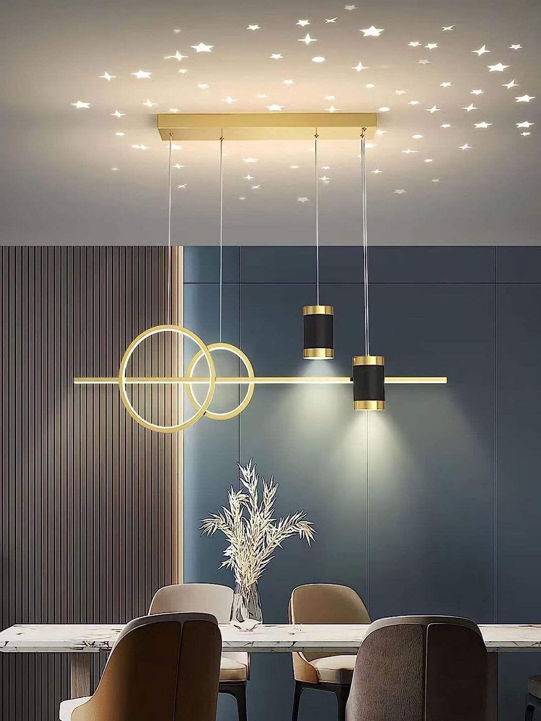 

The Art House Golden & Black Hanging Ceiling Lamp With Star Projection, Gold