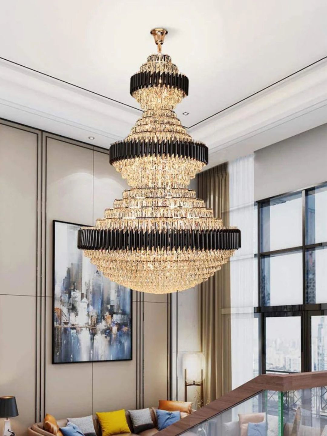 

The Art House Golden Aluminum Double Height Ceiling Lamp, Gold