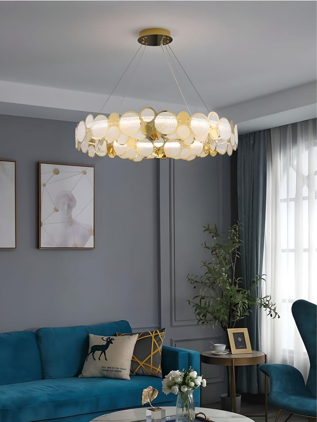 

The Art House Golden & White Modern Luxury Lustre Hanging Lamp, Gold