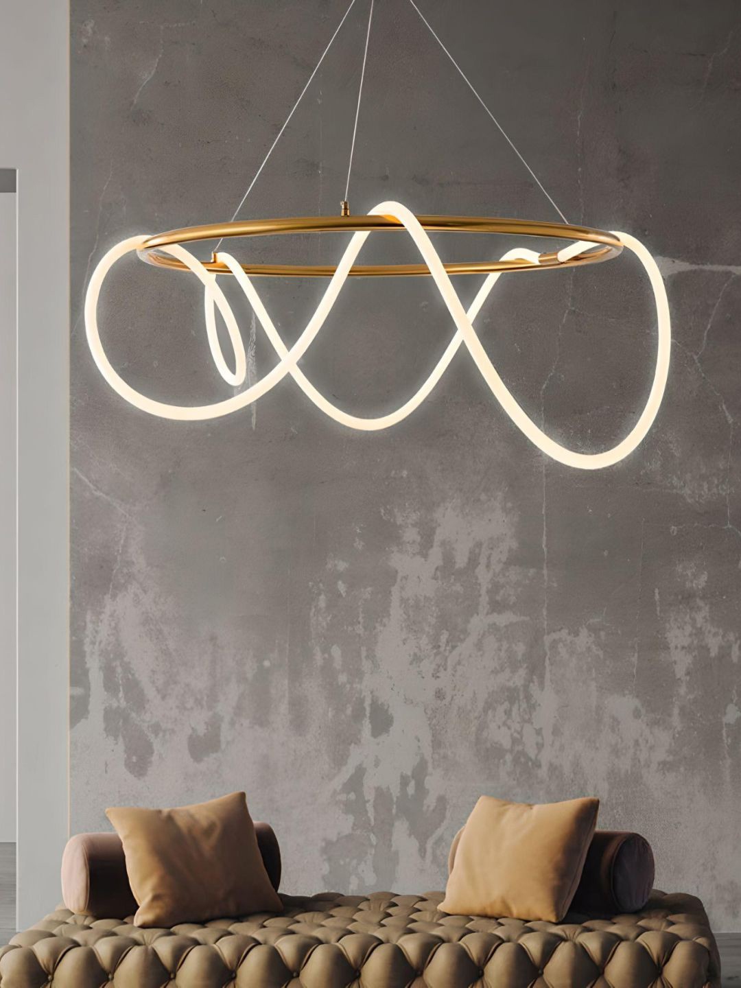 

The Art House Gold Toned Ring With Acrylic Curly Tube Light Ceiling Lamp