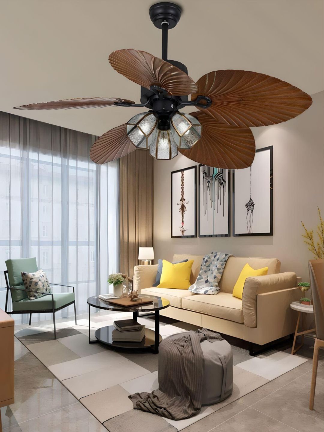

The Art House Brown 5 Reversible Palm Leaf Ceiling Lamps