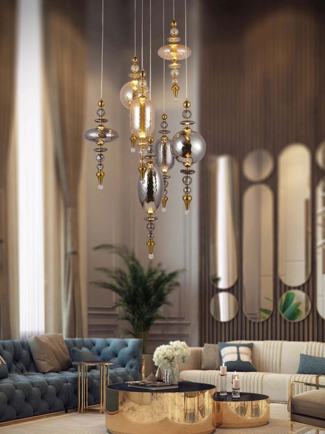 

The Art House Grey & Copper Crystal Ceiling Lamp