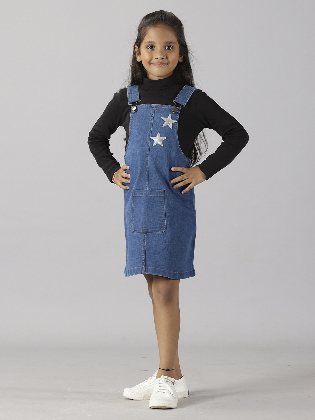 

KiddoPanti Girls Denim Dungaree Skirt With Star, Blue